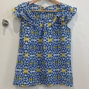 Kew.159 Blue and Yellow Floral Linen Top, size 8